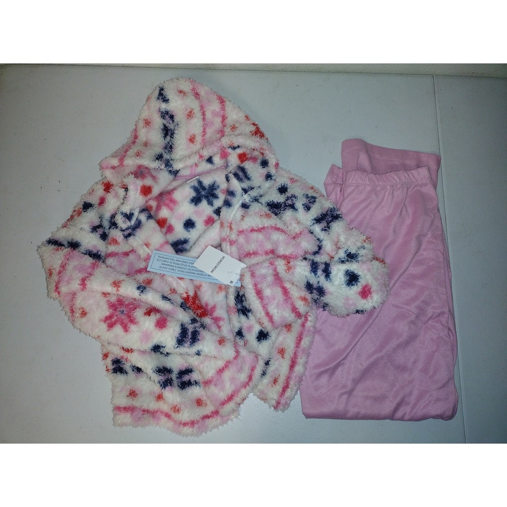 Nordstrom Kids Girls Pink Snowflake Fleece Hooded Pajama Set Size L 10/12 NWT